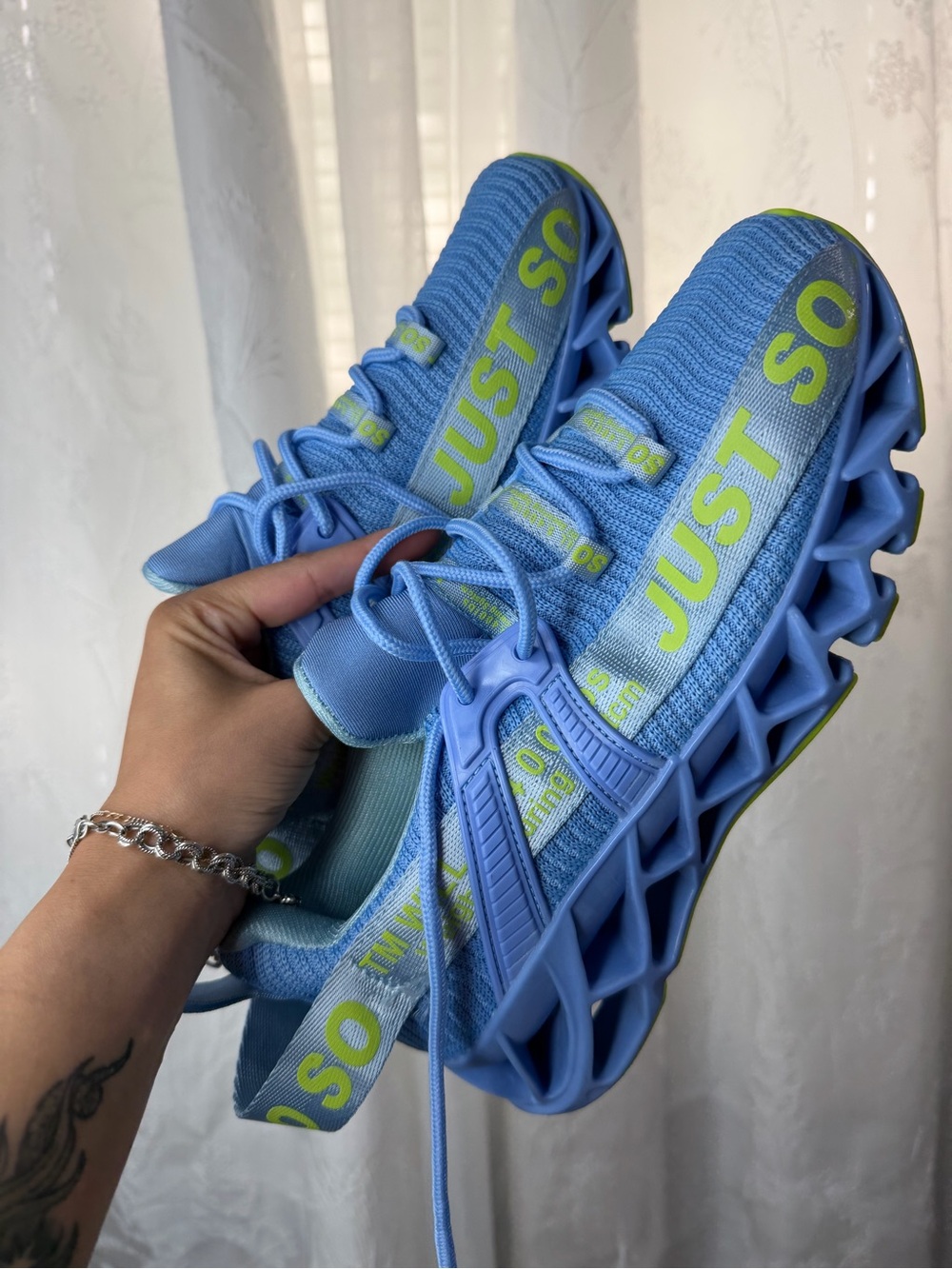 Blue 'JUST SO' Mesh Athletic Sneakers
